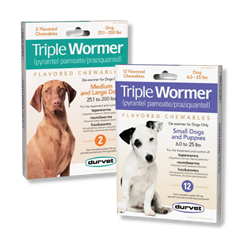 Durvet® Triple Wormer™ Durvet® Triple Wormer™, Pet Supplies, Dog supplies, Dog wormer, puppy wormer, treatment of roundworms,  canine tape worms, canine hook worms, broadest-spectrum dog dewormer, OTC dog wormer 