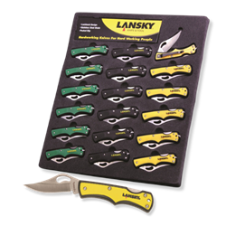 Lansky® Small Lockback Display Board Lansky Lockback Knife Display, Lansky knives,  LKN-045, everday knife, small lockback knife, pocket clip knife, 420 Stainless Steel Satin finished blade, impact resistant knife, slip resistant rubber grip knife