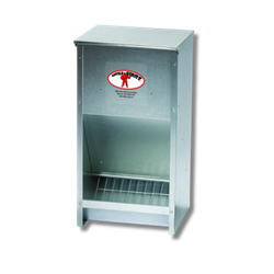 Little Giant® Galvanized High Capacity Poultry Feeder Little, Giant™, Galvanized, High, Capacity, Poultry, Feeder, Miller, MFG, Supplies, Chicken, large, tough, galvanized, steel, assembled, ready, store, dispense, 25, pounds, mash, pellet, crumble, feed, easily, mounts, wall, frame, chute, provides, steady, food, flow, feed, saver, grid, prevents, bottom, overfilling, birds, sweeping, feed, unit
