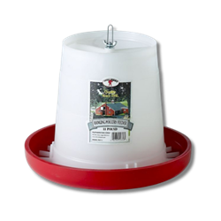 Little Giant® Plastic Hanging Feeder Little Giant®, Plastic, Hanging, Feeder, economy-priced, Poultry, hobbyist, 3, lb, chicks, baby, quail, 11, 22, feeders, adjustable, feed, levels, Anti, scratch, vanes, prevent, crowding, waste, saver, lip, minimizes, spillage, Attached, metal, bracket, impact-resistant, rust, corrode, lbs., 8.25" diameter, 8.75", high, 12", 11.5", 16.75", 16"