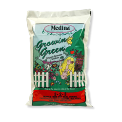 Medina® Growin Green Organic Fertilizer 3-2-3 (40 lb.) Medina®, Growin, Green, Organic, Fertilizer, 4-2-3, natural, plant, food,Kelp, Meal, Humate, Pasteurized, Poultry, Manure, Molasses, Greensand 