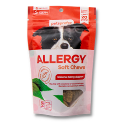 PetsPrefer® Allergy Soft Chews PetsPrefer, Allergy, Soft, Chew, 30, count, pet, vet, treat, med, supplement, maintain, immune, seasonal, allergies, skin, issues, treat, aid, heal, assist, histamine, level, 2, ADEPPT, 1, Flavocol, Cane, Molasses, Canola, Oil, Dried, Potato, Glycerin, Lactic, Acid, Natural, Pork, Flavor, Starch, Sorbic, Acid, Sunflower, Lecithin, tumeric, health, care