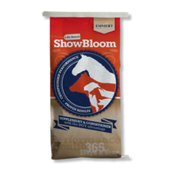 ShowBloom® ShowBloom®, FL, Emmert, Equine, Horse, supplement, nutritional, LIVESTOCK, show,feed, all-natural, benefits, fresh, brewers, yeast, natural, ingredients, minerals, program, helps, give, companion, complete, total, nutrition, protein, bloom, Aids, muscle, development, firmness, Produces, outstanding, hair, growth, shine, shiny, healthy, coat, Promotes, skin, condition, Improves, hoof, increases, intake, utilization