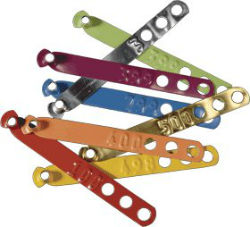 Leg Bands - Aluminum Leg, Bands, Aluminum, Randall, Burkey, Poultry, Handling, Equipment, chicken, Identification, numbered, adjustable, pliable, end, button, three, adjustment, holes, fit, various, breeds, Numbered, 1, 100, variety, colors, easy