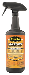 Pyranha® Nulli-Fly™ Pyranha®, Nulli-Fly™, Equine, horse, supplies, fly, spray, aqueous, insecticide, ready, to, use, citronella, scented, formula, dust, grime, oil, based, products, offers, long, lasting, protection, against, wide, array, insects, wiped, value, priced, WATER, based, Quick, knockdown, Kills, repels, deer, ticks, Lyme, Disease, Stable, flies, House, Bot, Horn, Deer, Mosquitoes, Fleas, Face, Flies, Gnats, Lice